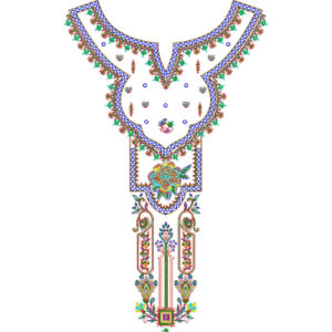 Colorful Floral and Geometric Statement Neck Embroidery Design