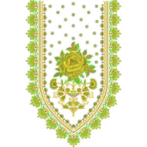 Green and Gold Rose Floral U-Neck Embroidery Design