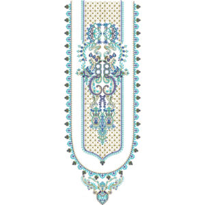 Turquoise and Gold Ornamental U-Neck Embroidery Design