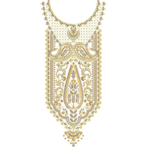 Elegant Gold Paisley and Floral U-Neck Embroidery Design