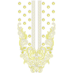 Elegant Yellow Paisley and Floral V-Neck Embroidery Design