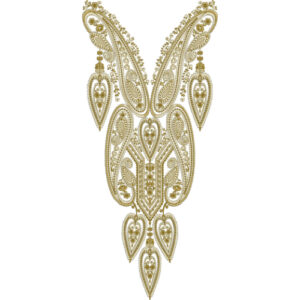 Golden Paisley and Heart Pendant Neck Embroidery Design