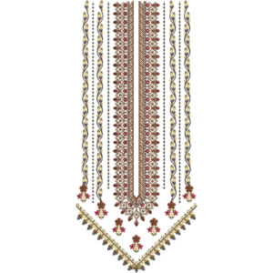 Maroon and Gold Geometric V-Neck Embroidery Design