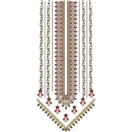 Maroon and Gold Geometric V-Neck Embroidery Design