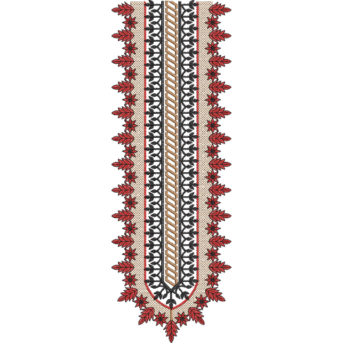 Red and Black Leaf Border Neck Embroidery Design