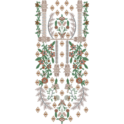 Multicolor Floral and Geometric Traditional Neck Embroidery Design
