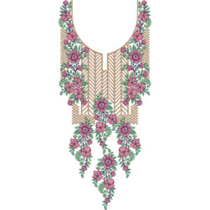 Pink and Green Floral Geometric Neck Embroidery Design