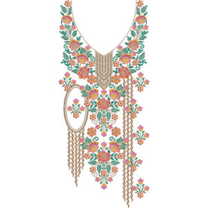 Multicolor Floral V-Neck Chain Embroidery Design