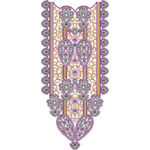 Purple and Gold Paisley Floral Neck Embroidery Design