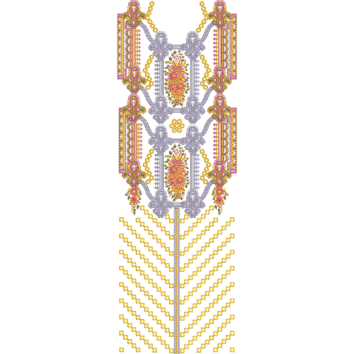 Multicolor Ornamental Floral and Geometric Neck Embroidery Design