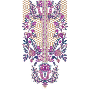 Purple Floral Paisley Lattice Neck Embroidery Design