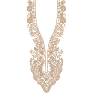 Beige Paisley and Floral Lace Neck Embroidery Design