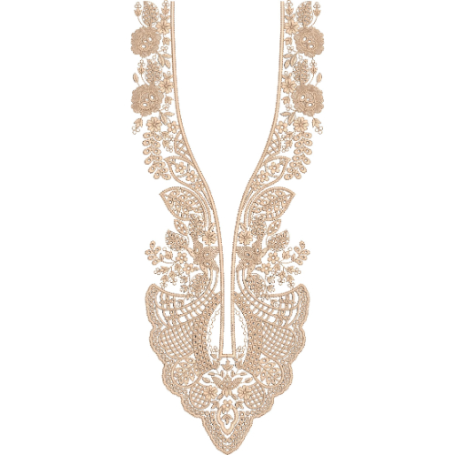 Beige Paisley and Floral Lace Neck Embroidery Design