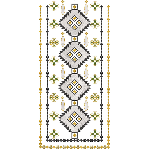 Black, Gold, and Green Geometric Diamond Neck Embroidery Design