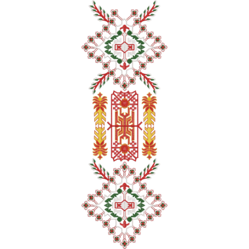 Red and Green Geometric Floral Embroidery Neck Design