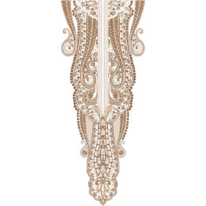 Elegant Brown Paisley and Floral V-Neck Embroidery Design