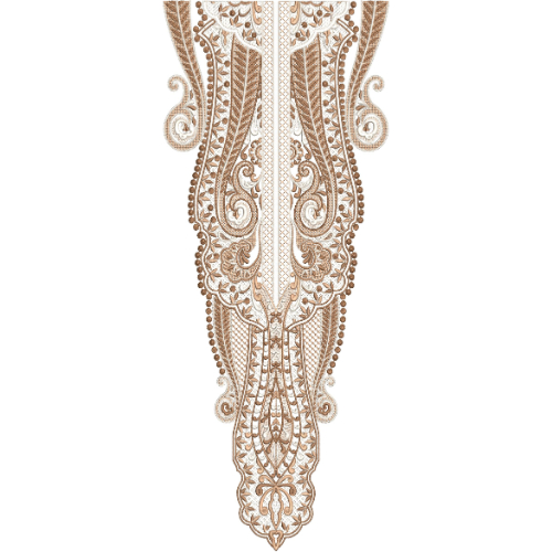 Elegant Brown Paisley and Floral V-Neck Embroidery Design