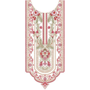 Red and Green Floral U-Neck Panel Embroidery Design