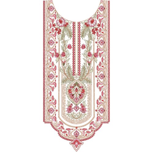 Red and Green Floral U-Neck Panel Embroidery Design