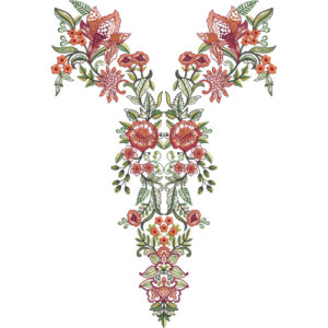 Multicolor Rose and Floral Vine Neck Embroidery Design