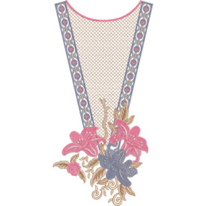 Pink and Blue Floral V-Neck Embroidery Design