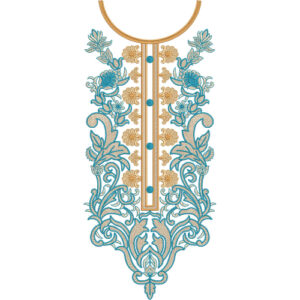 Turquoise and Gold Floral Ornamental Neck Embroidery Design