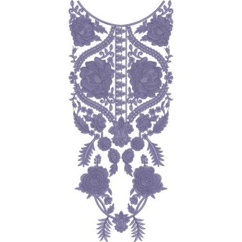 Elegant Purple Rose and Floral Neck Embroidery Design