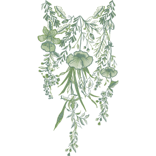 Sage Green Botanical Floral Neck Embroidery Design