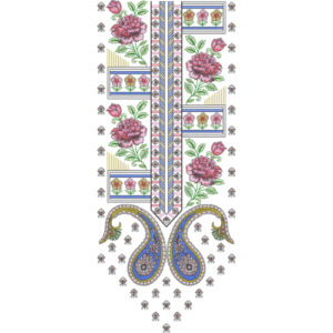 Pink Floral and Blue Paisley Neck Embroidery Design