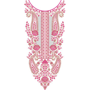 Pink Floral Paisley Neckline Embroidery Design