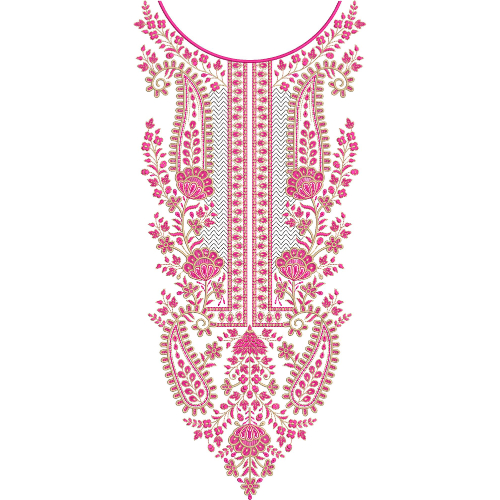 Pink Floral Paisley Neckline Embroidery Design