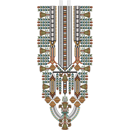 Geometric Chevron and Traditional Motif Neckline Embroidery Design