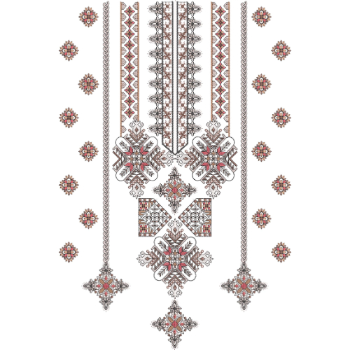 Geometric Floral Medallion Neckline Embroidery Design