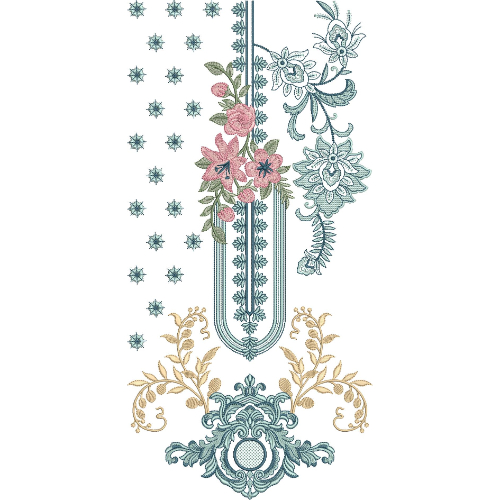 Floral U-Shaped Neckline Embroidery Design