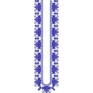 Blue Floral U-Shaped Neckline Embroidery Design