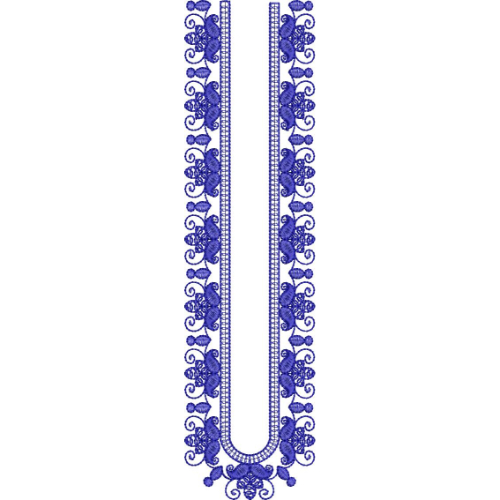 Blue Floral U-Shaped Neckline Embroidery Design