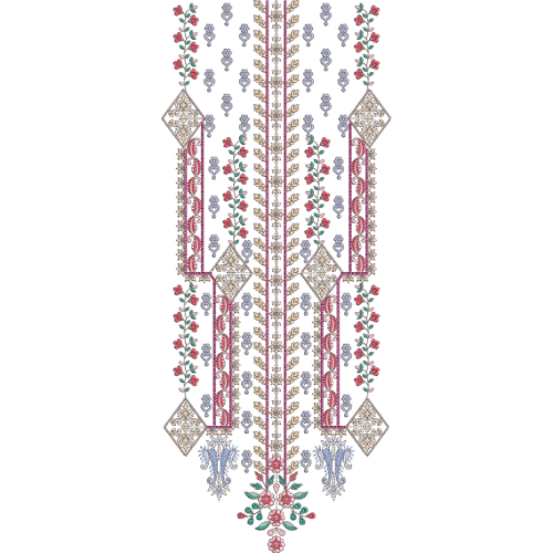 Multicolor Floral Geometric Neckline Embroidery Design