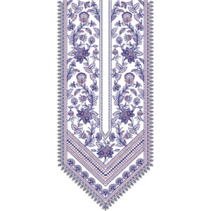 Blue Floral Chevron Border Neckline Embroidery Design