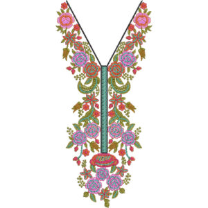 Elegant Floral V-Neck Embroidery Design with Colorful Rose Motifs