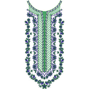 Elegant Blue Floral V-Neck Embroidery Design with Ornamental Border