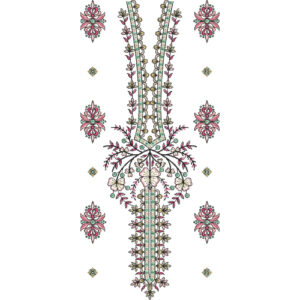 Elegant Floral Neckline Embroidery Design with Pink and Green Motifs