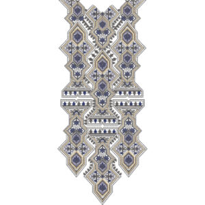 Geometric Blue and Gold Traditional Neckline Embroidery Design