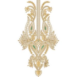 Luxury Golden Paisley and Floral Neckline Embroidery Design