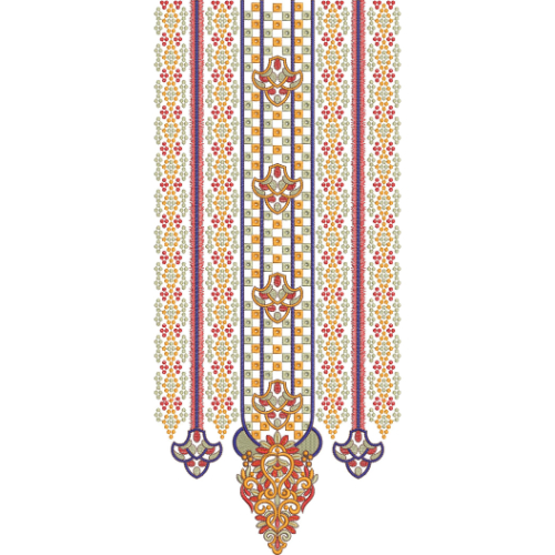 Elegant Multicolor Geometric and Floral Neckline Embroidery Design