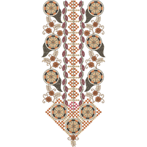 Geometric Floral Medallion Neckline Embroidery Design