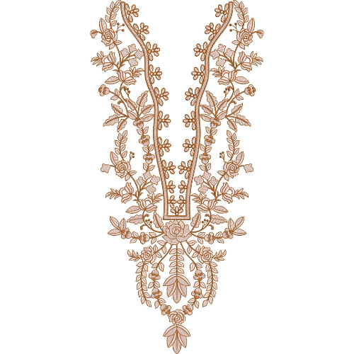 Elegant Copper Floral V-Neck Embroidery Design