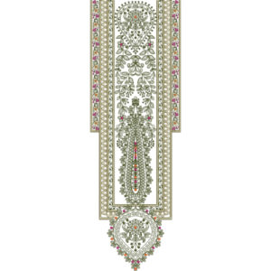 Elegant Olive Green Floral Panel Embroidery Design with Ornamental Border