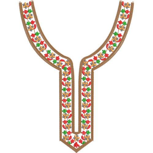 Elegant Multicolor Floral V-Neck Embroidery Design