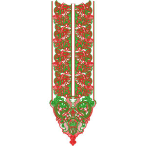Intricate Green and Red Floral Neckline Embroidery Design