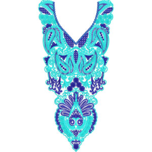 Elegant Turquoise and Royal Blue Paisley Neckline Embroidery Design